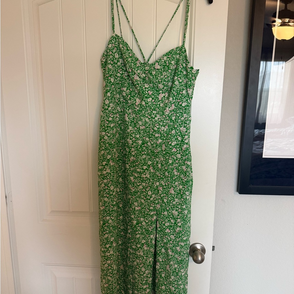 Zara Green and White Floral Dress